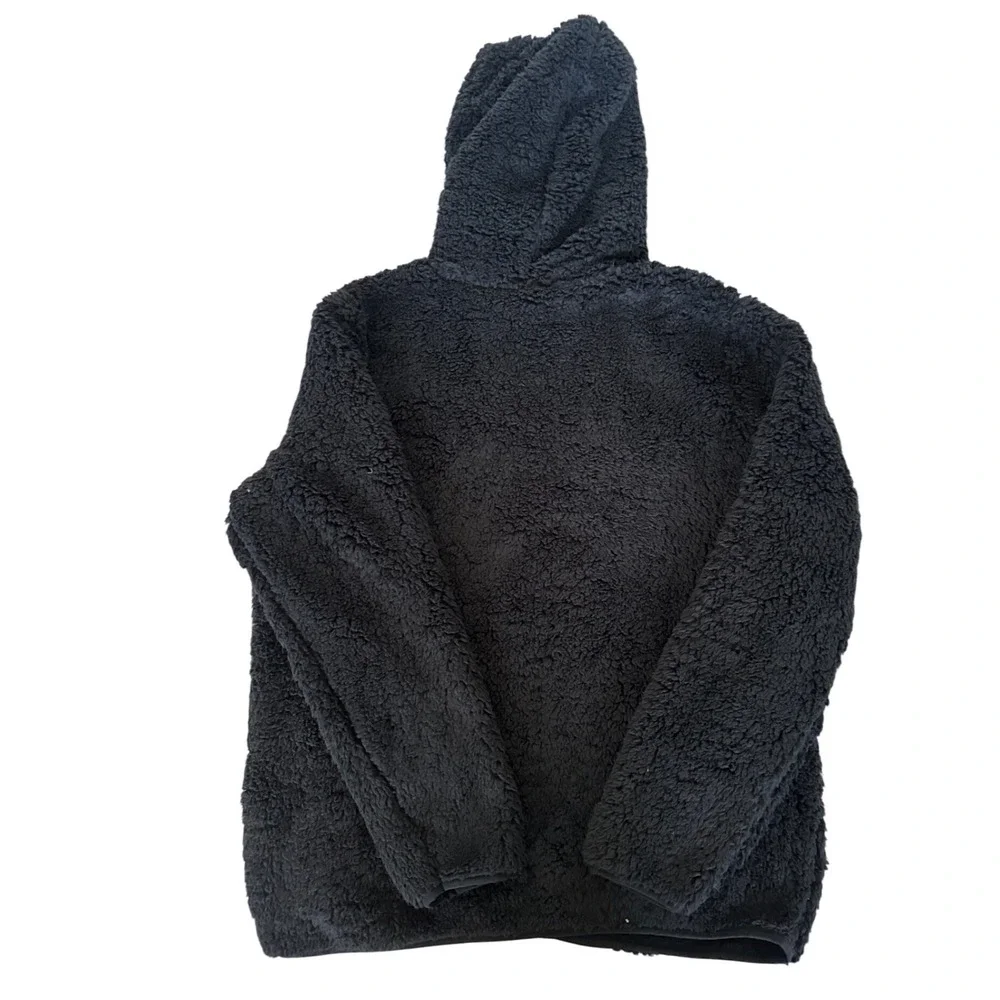 Volcom Womens Sherpa Fleece Hoodie Black Full Zip Fuzzy Teddy Jacket Medium‎